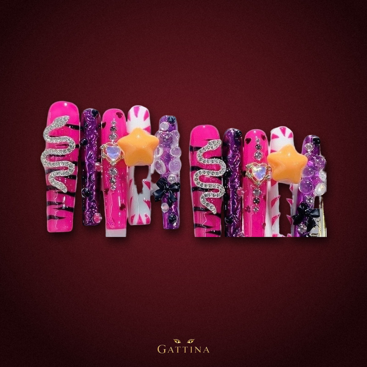 Pop Serpent by Gattina, luxury hand-crafted press-on nails