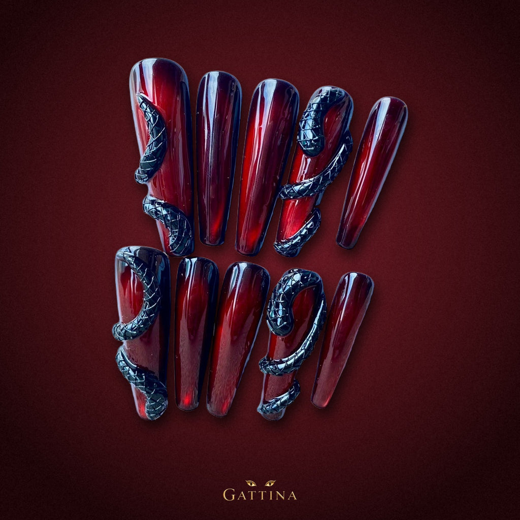 Ruby Serpent by Gattina, luxury hand-crafted press-on nails