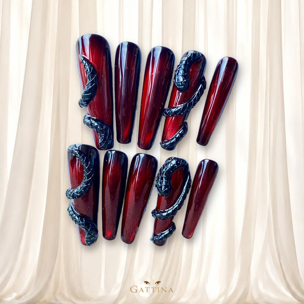 Ruby Serpent by Gattina, luxury hand-crafted press-on nails