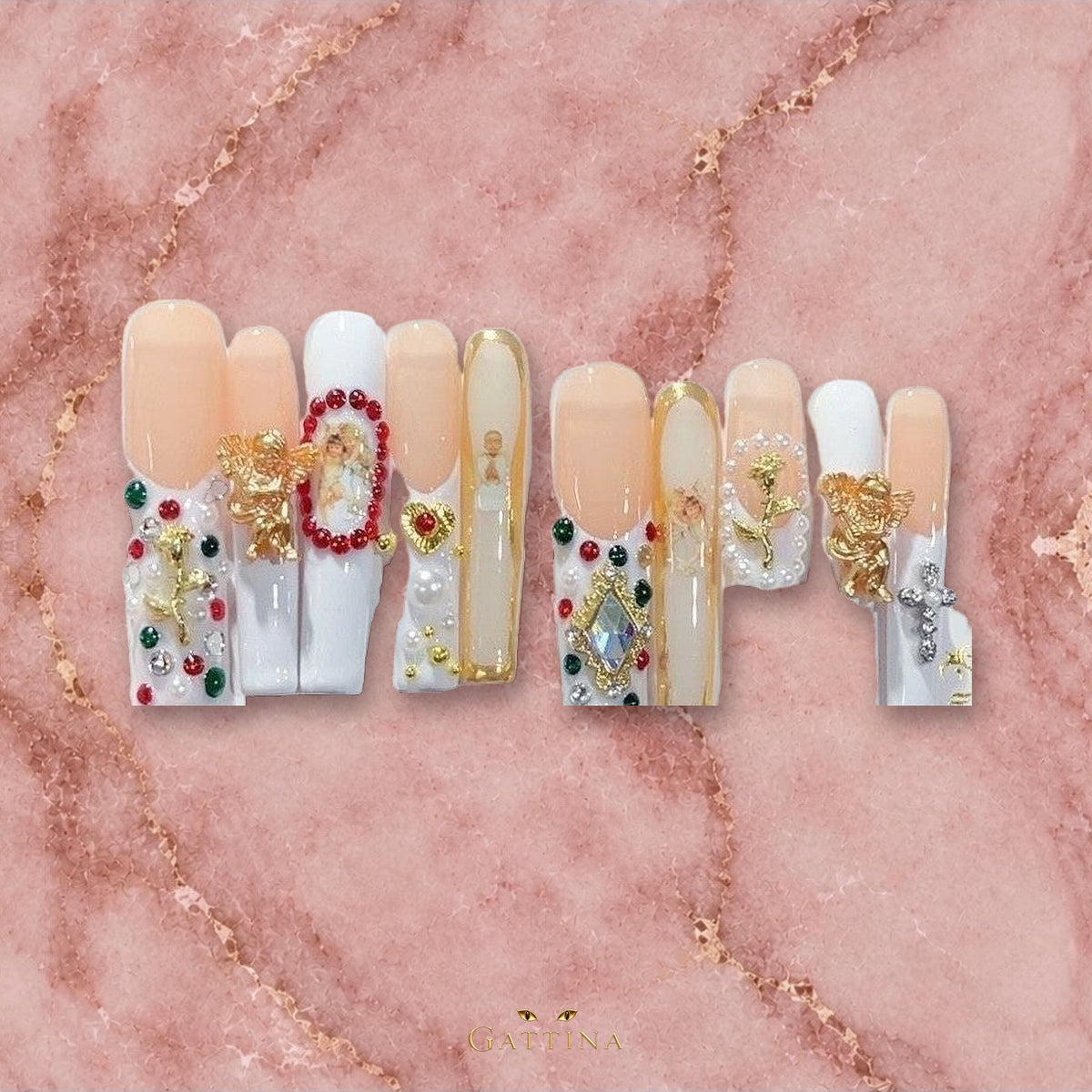 Seraphina by Gattina, luxury hand-crafted press-on nails