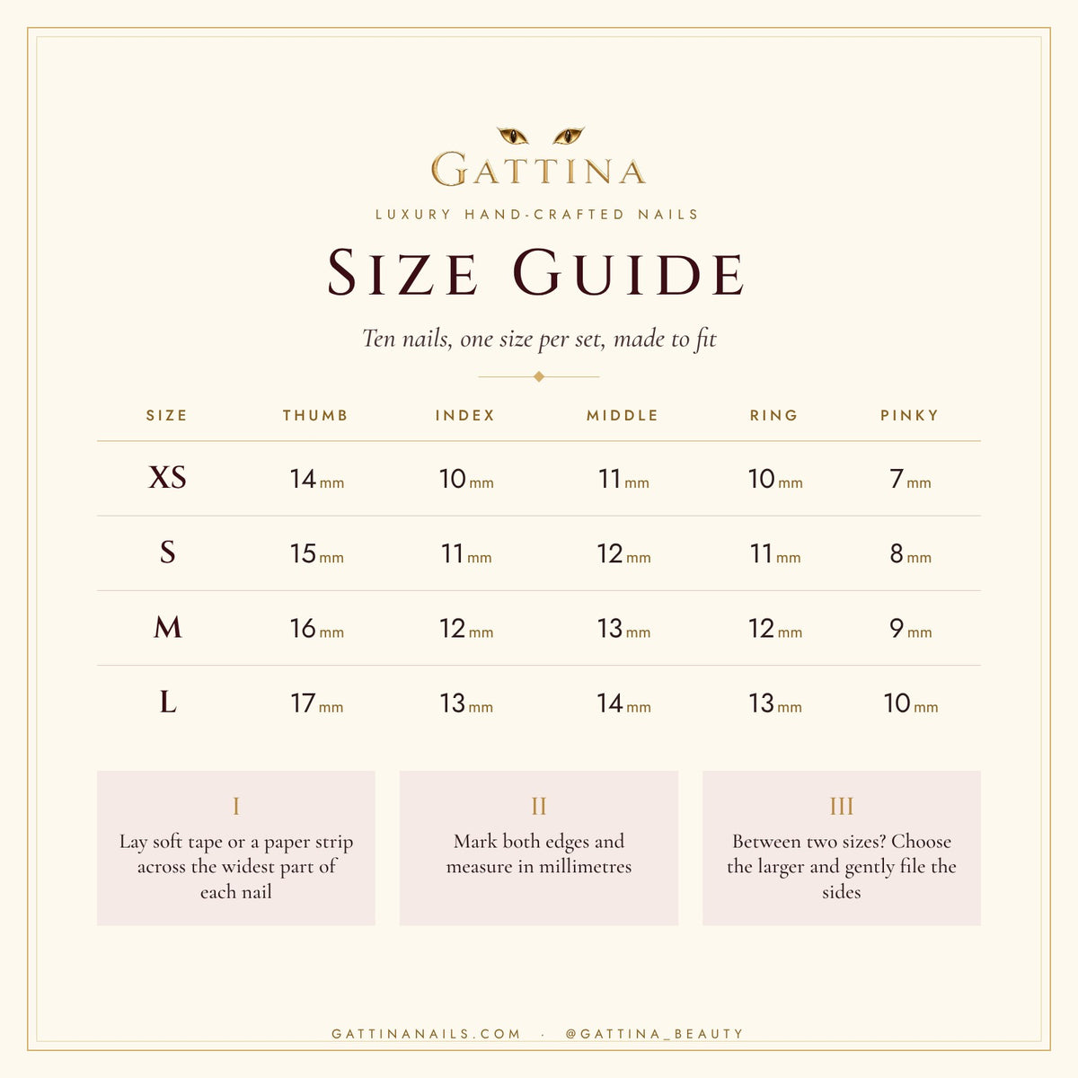 Gattina size guide