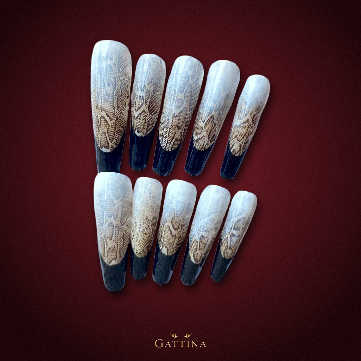 Snake Skin French by Gattina, luxury hand-crafted press-on nails