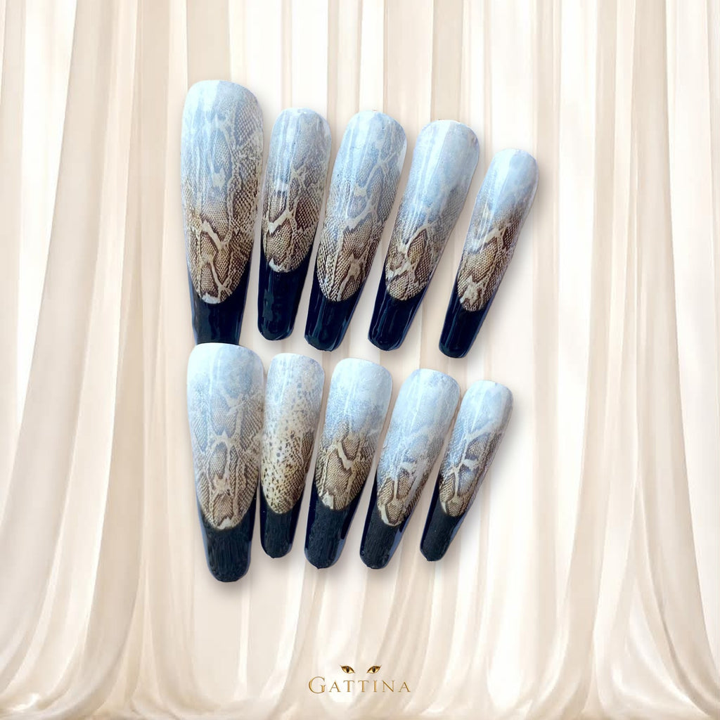 Snake Skin French by Gattina, luxury hand-crafted press-on nails