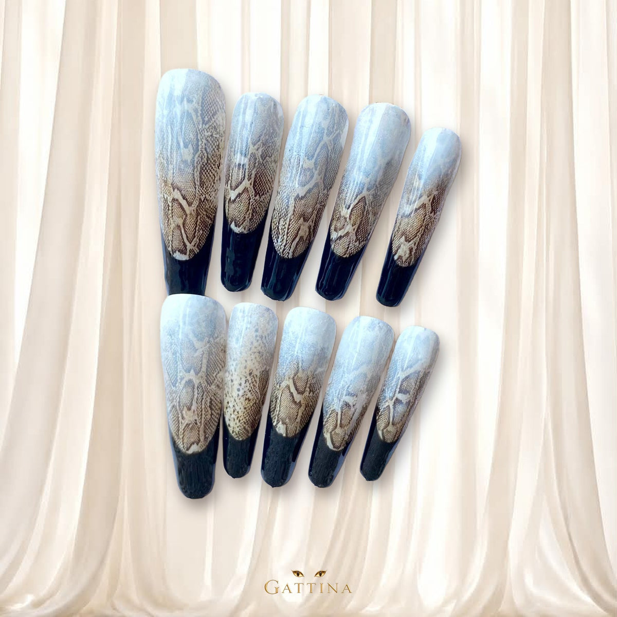 Snake Skin French by Gattina, luxury hand-crafted press-on nails